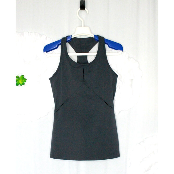 Fabletics Gray Racerback Tank Top Peek A Boo Slits Active Yoga Athleisure XS - Picture 1 of 9